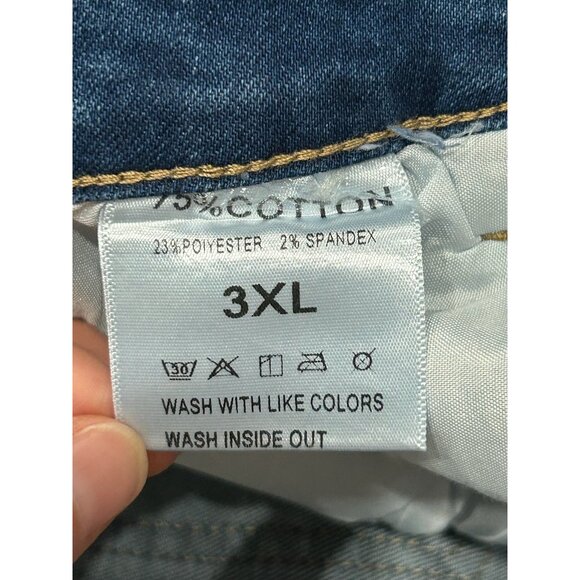 Distressed Blue Jeans Skull Print 3XL Relaxed Fit Trendy Denim Style - Picture 6 of 10